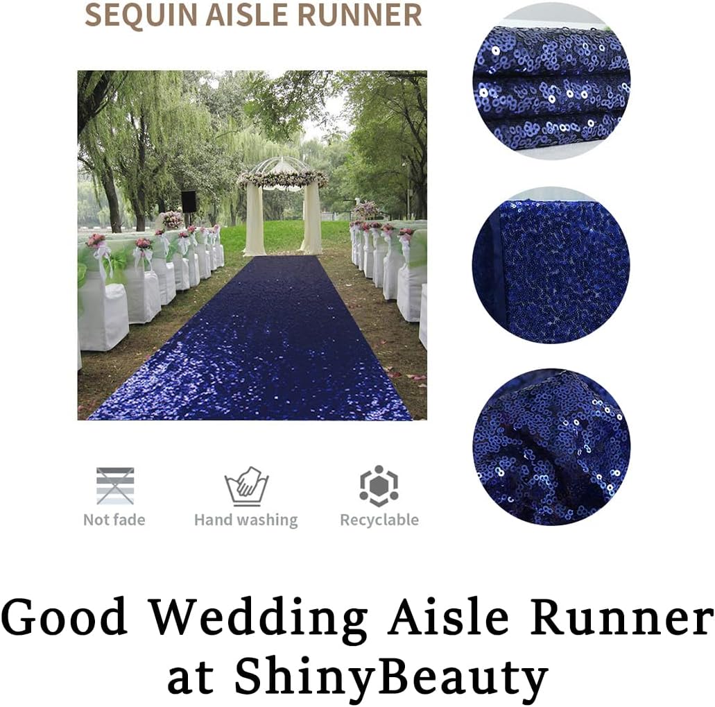 ShinyBeauty Sequin Aisle Runners 2Ft x 15Ft Navy Carpet Runner for Party Glitter Runner for Wedding