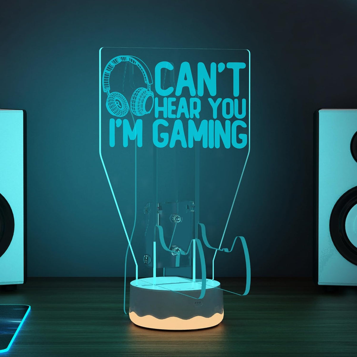 Light Up Headset and Controller Stand, 16 Colors 3D LED Lights Gamepad Headphone Holder with Remote