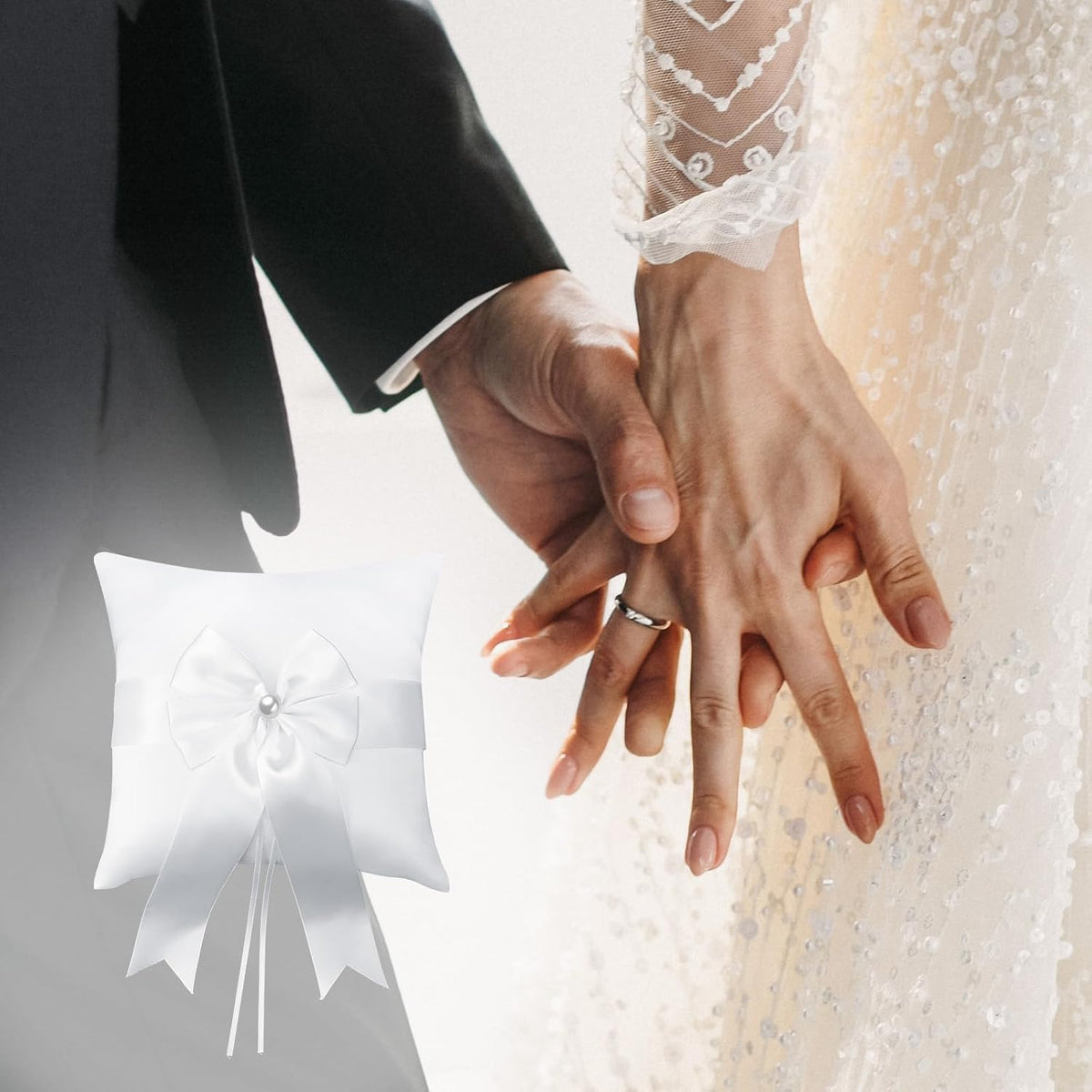 Wedding Ring Pillow Fairy Pearl Ivory Ring Bearer Cushion Bowknot Pocket Rings Bearer Pillow Holder