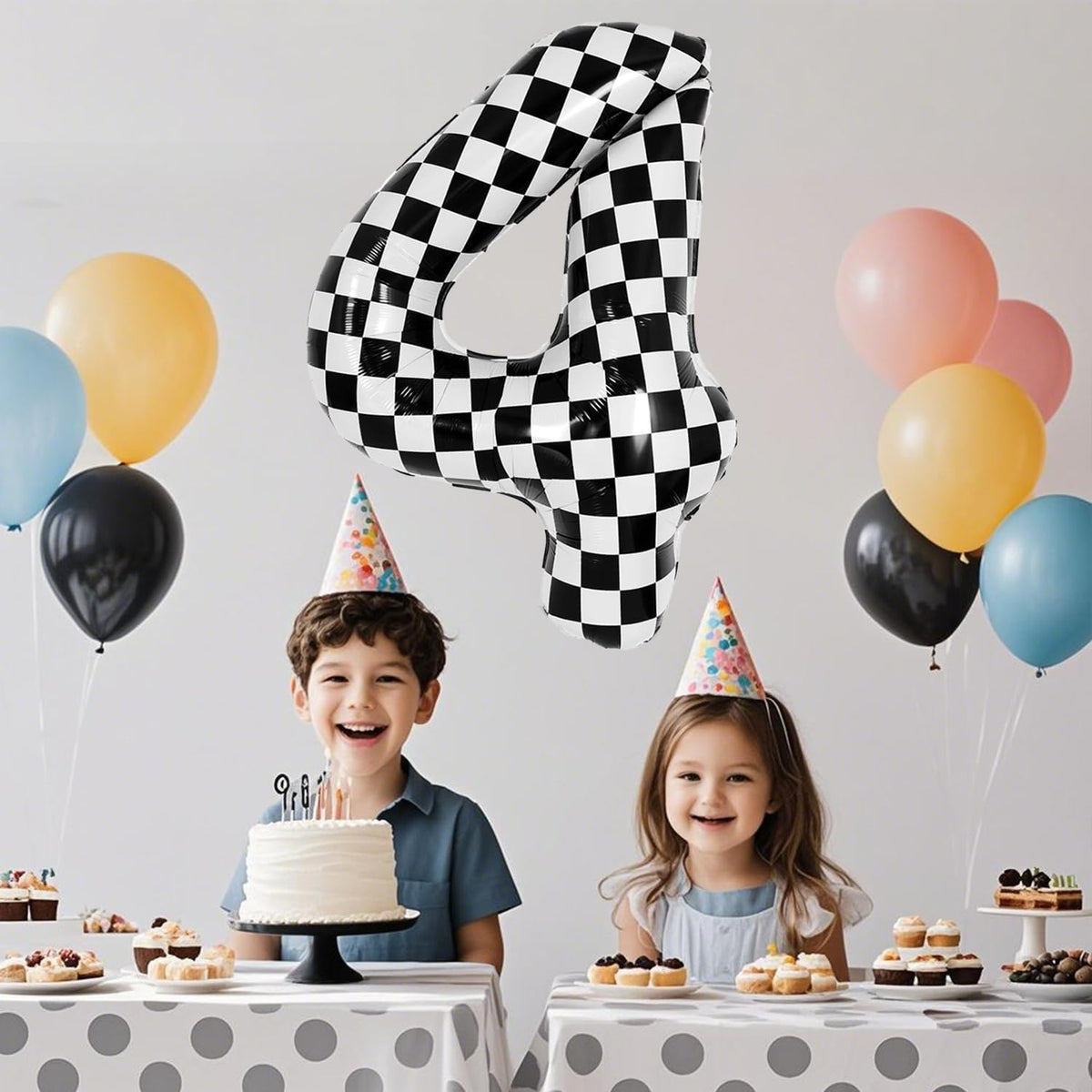 40 Inch Checkered Number Balloon - Race Flag Pattern Big Helium Balloon for Birthday Party