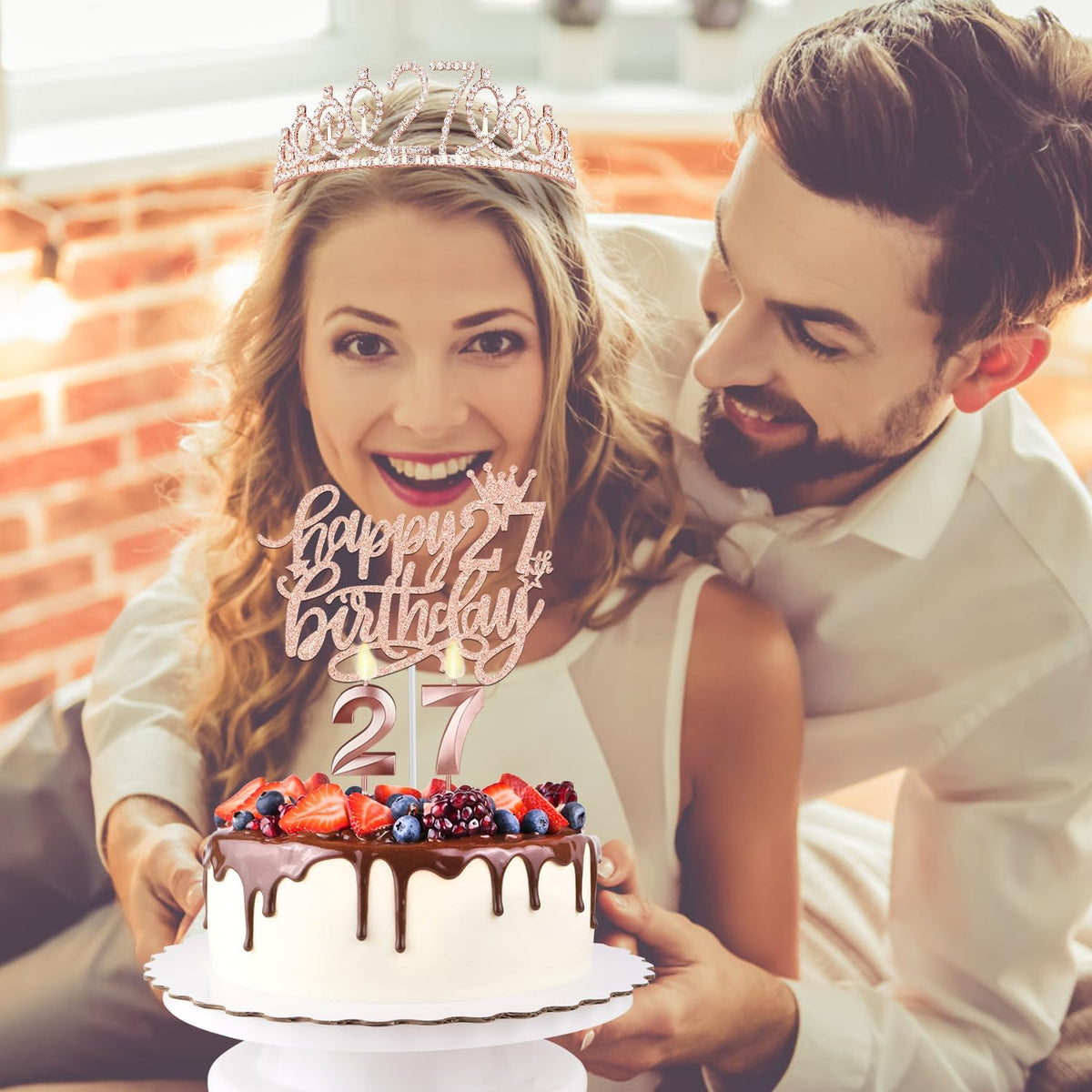 27th Birthday Decorations for Women Including Birthday Sash and Tiara, Candles and Cake Topper