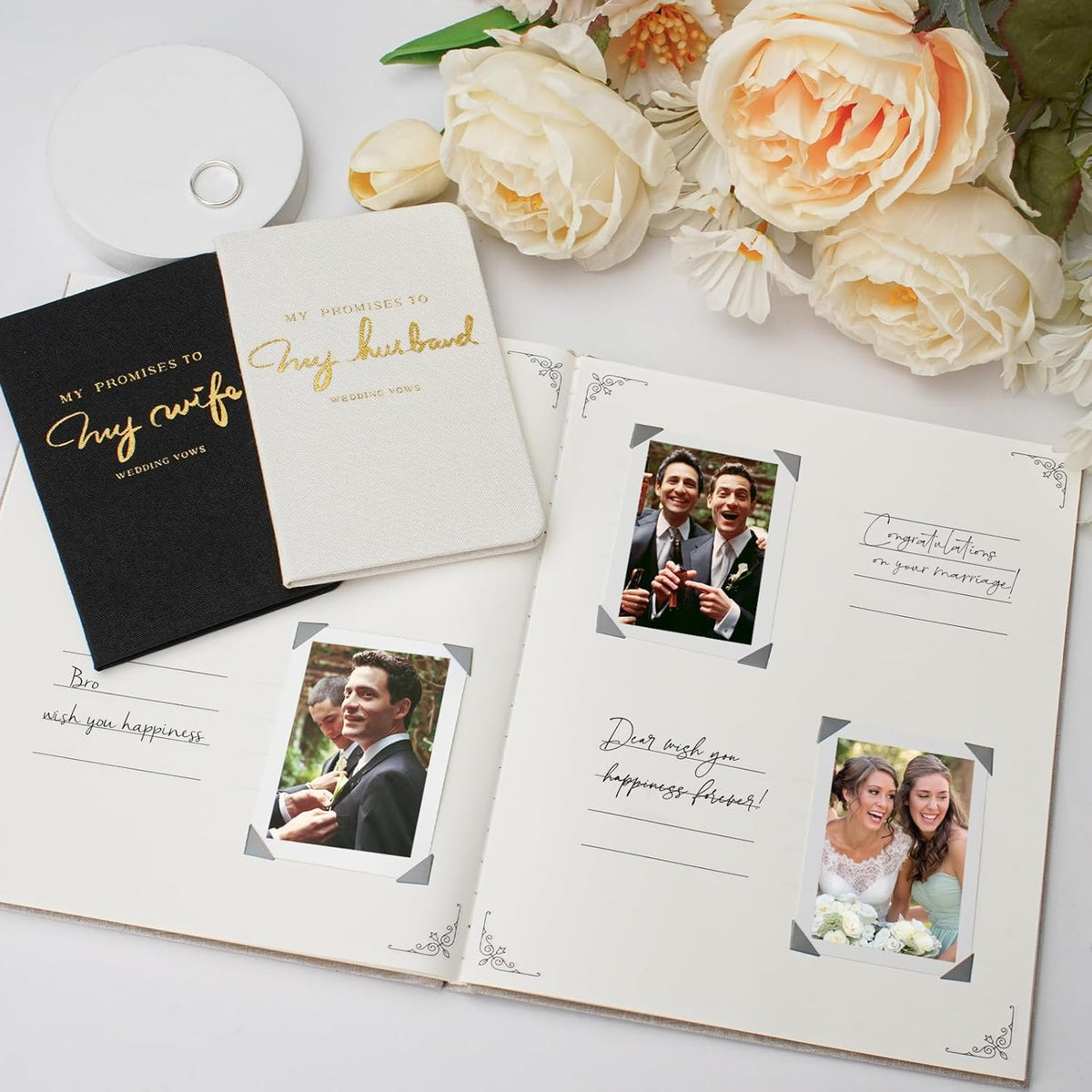 Vienrose Wedding Guest Book Set with 2 Vow Books and A Guest Book,Sign-in Book Personalized Linen