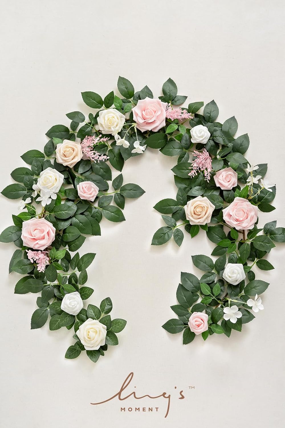 Ling's Moment 5FT Blush Artificial Flower Garland Fake Pink Rose Leaves Floral Garland Arch Flowers