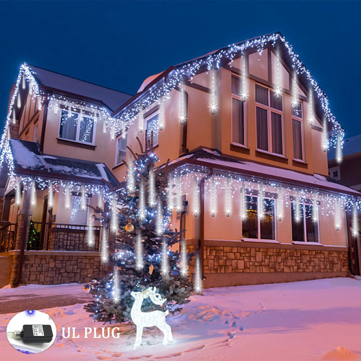 Christmas Lights Outdoor 32 Tubes 768 LEDs Meteor Shower Lights UL Certified Snow Falling Rain Drop