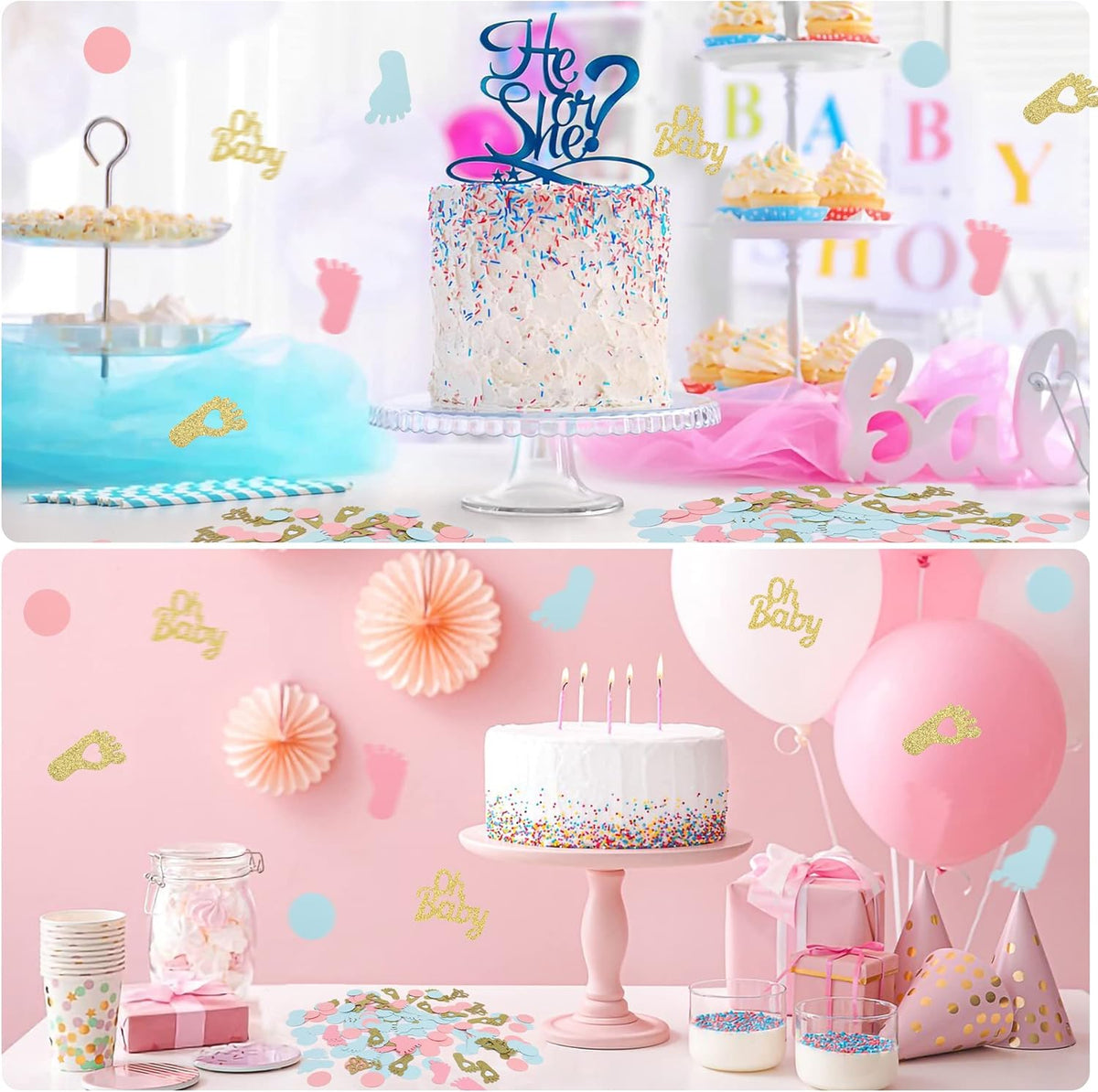 MARFOREVER 350 Pieces Gender Reveal Confetti Baby Shower Decoration Pink Blue Gold Round Glitter
