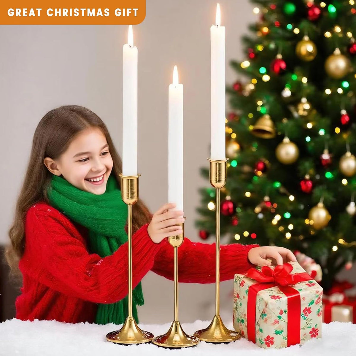 Brass Gold Candle Holder - 3 PCS Taper Candlestick Holders - Vintage Candle Stick Holders - Modern