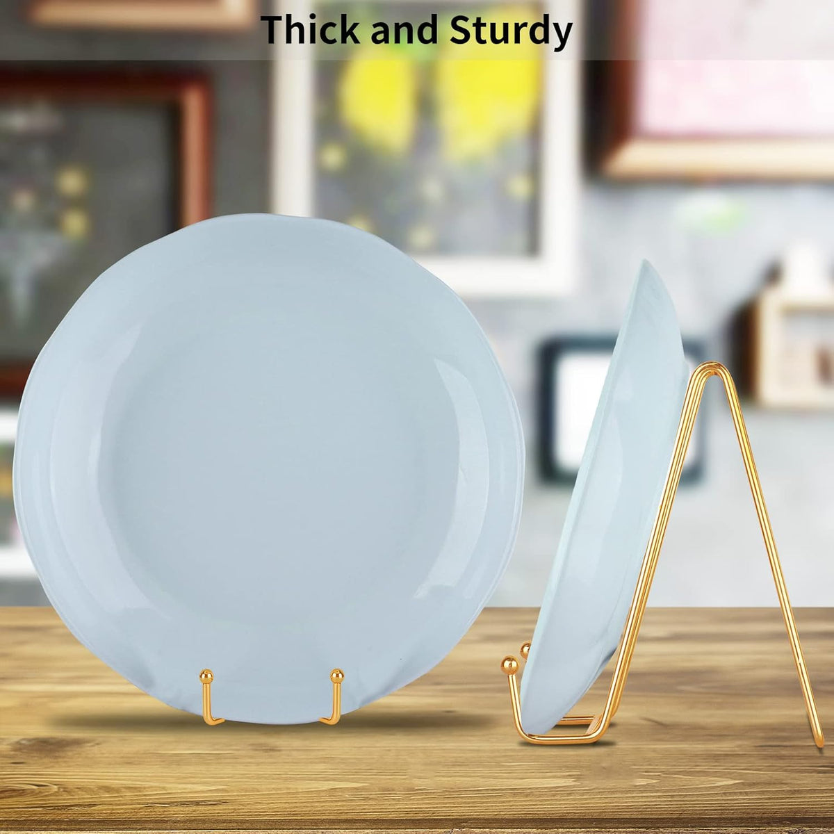 IBosins 5 Pack 6 Inch Plate Holder Display Stands, Metal Gold Frame Stand for Picture, Book, Photo