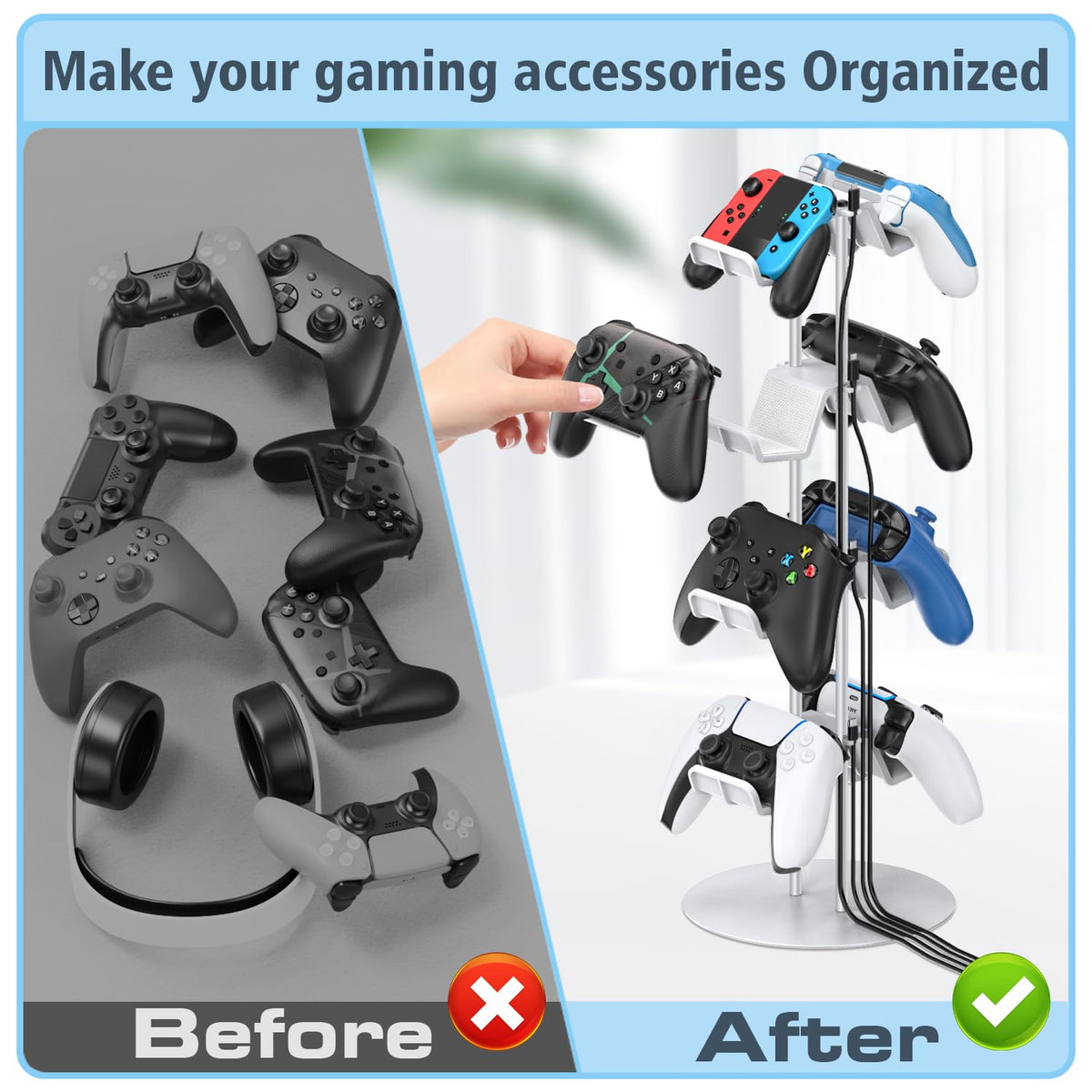 Kytok Gamer Gifts, Headset Stand 4 Tiers with Cable Organizer, Controller Stand Compatible with