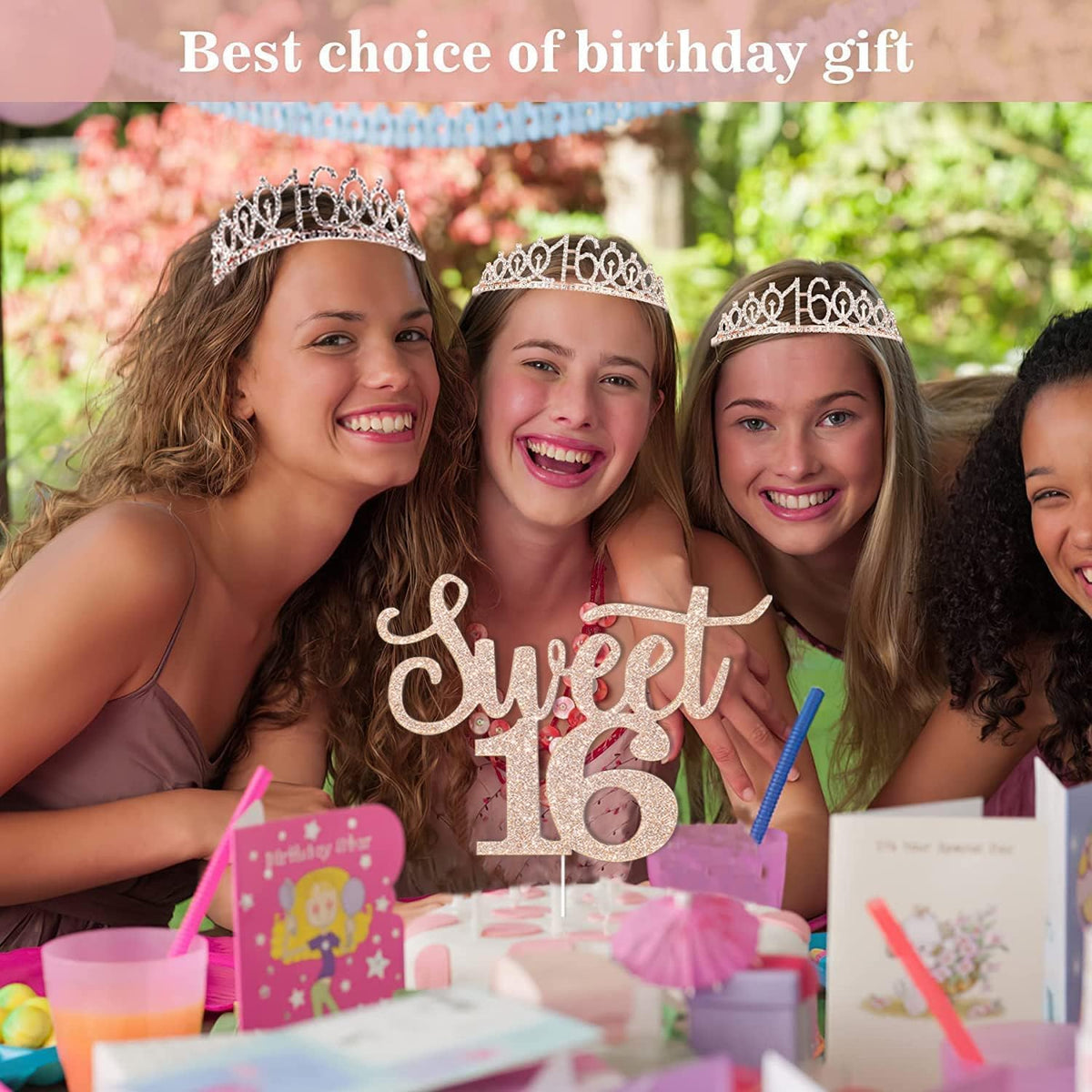 Sweet 16 Party Decorations for Girls Including Sash and Tiara, Cake Topper and Candles, 16th
