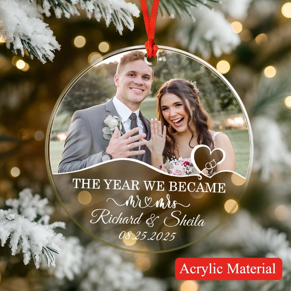Personalized Christmas Ornaments with Names, Couple Glass Ornament, Custom Wedding Gifts for