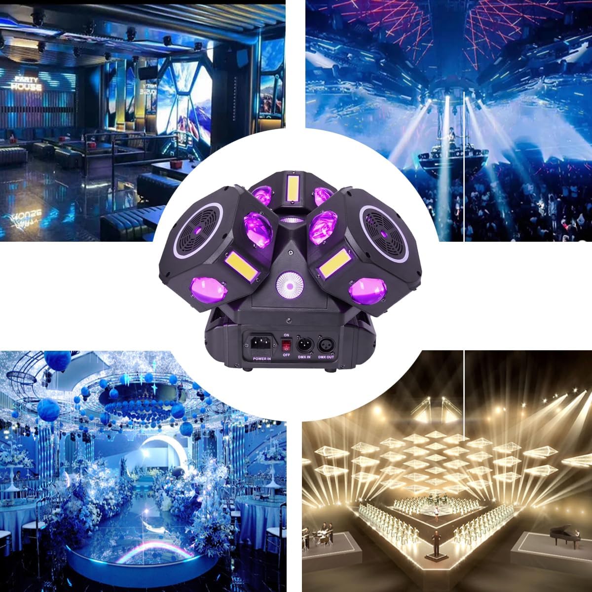 Moving Head DJ Lights for Parties, 16X10W RGBW 4-in-1 Party Light with Strobe Stage Effect Beam