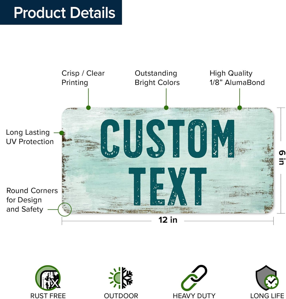 Custom Sign, Custom Street Sign, 11 Font Colors, 13 Font Styles, 4 Hole Options, 22 Sizes, 6x12