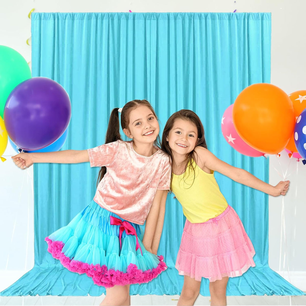 10ft x 10ft Sky Blue Backdrop Curtains for Parties, Fabric Satin Background Curtain with Rod