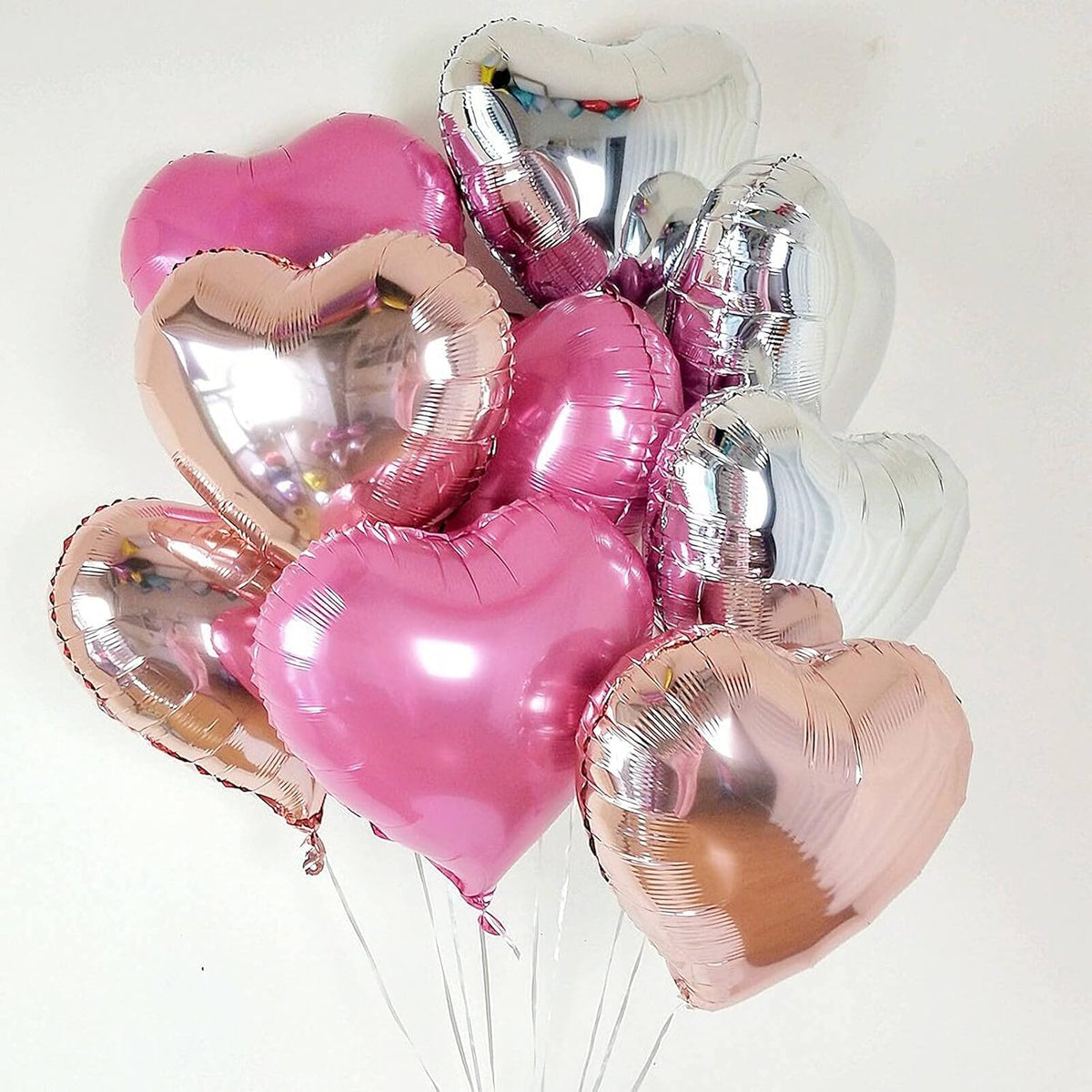10Pcs Silver Foil Heart Shaped Balloons 18 Inch Heart Mylar Balloons For Baby Shower Wedding