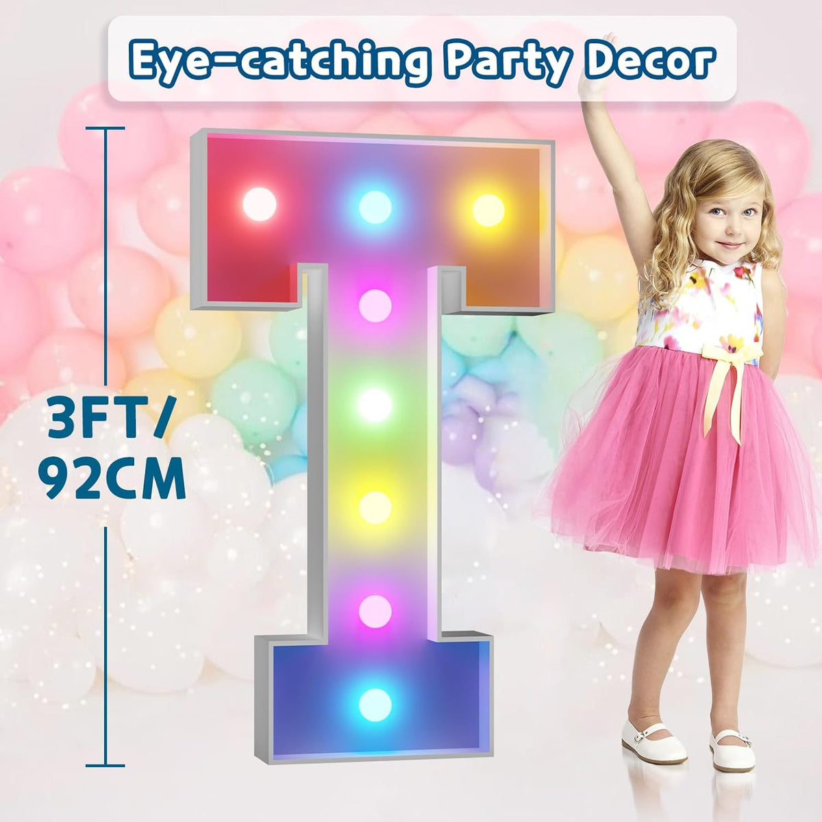 imprsv 3FT Colorful Marquee Light Up Letters T, 18 Colors Large Light up Letters Alphabet Sign with
