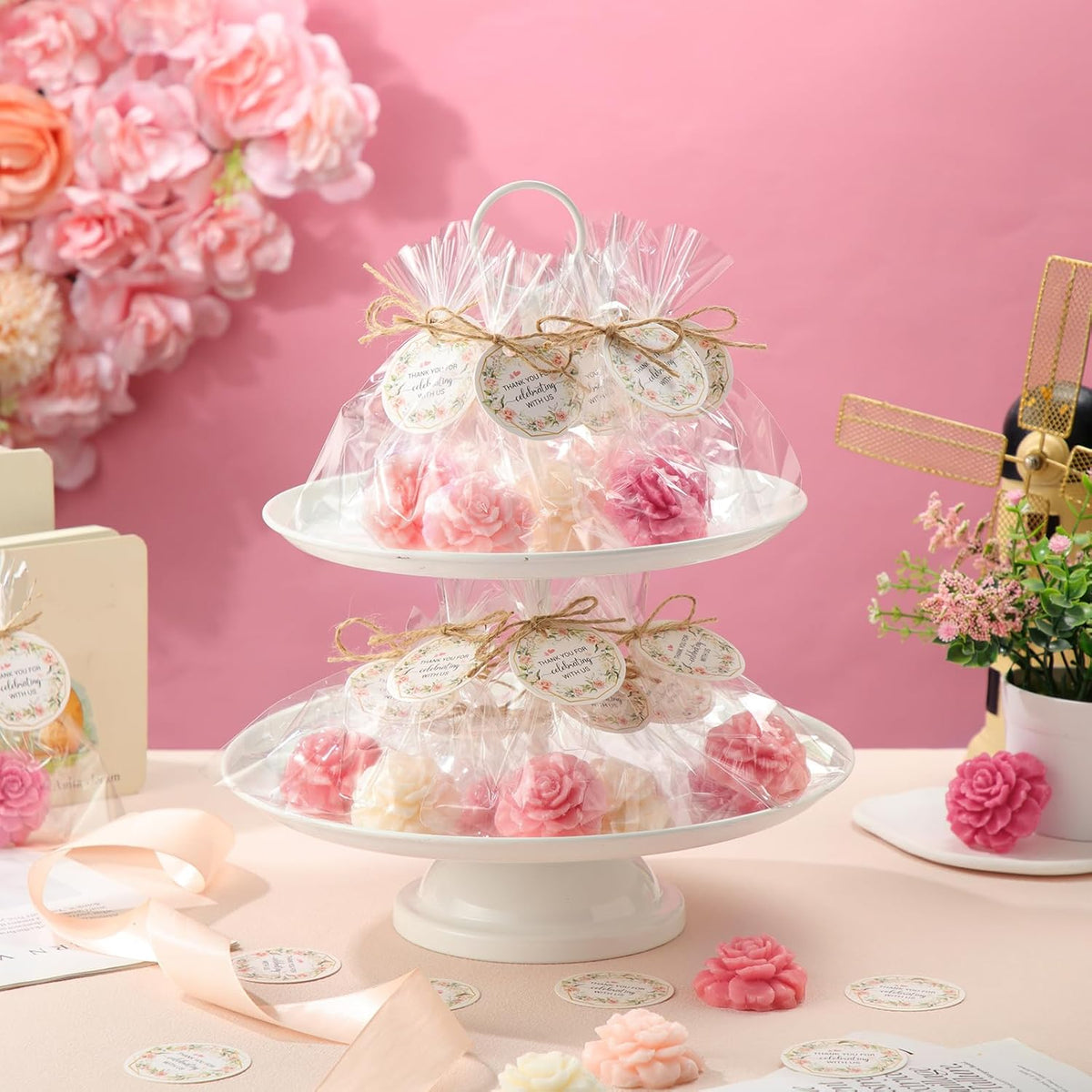 Demissle 20 Set Flower Mini Soaps for Guests Rose Soap Baby Shower Soap Favors with Thank You Tags