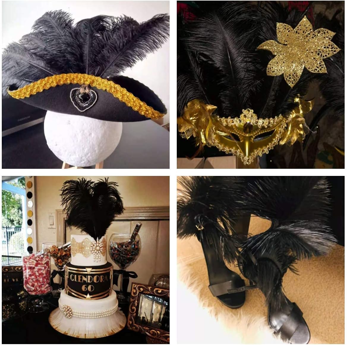 24pcs Natural Black Ostrich Feathers 10-12inch (25-30cm) for Wedding Party Centerpieces,Flower