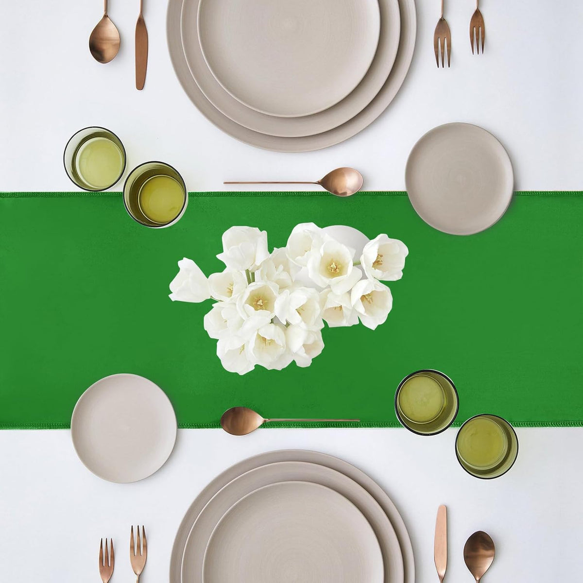 10 Pack Satin Table Runner 12 x 108 Inch Long Emerald Silk Table Runner for Wedding Party Banquet
