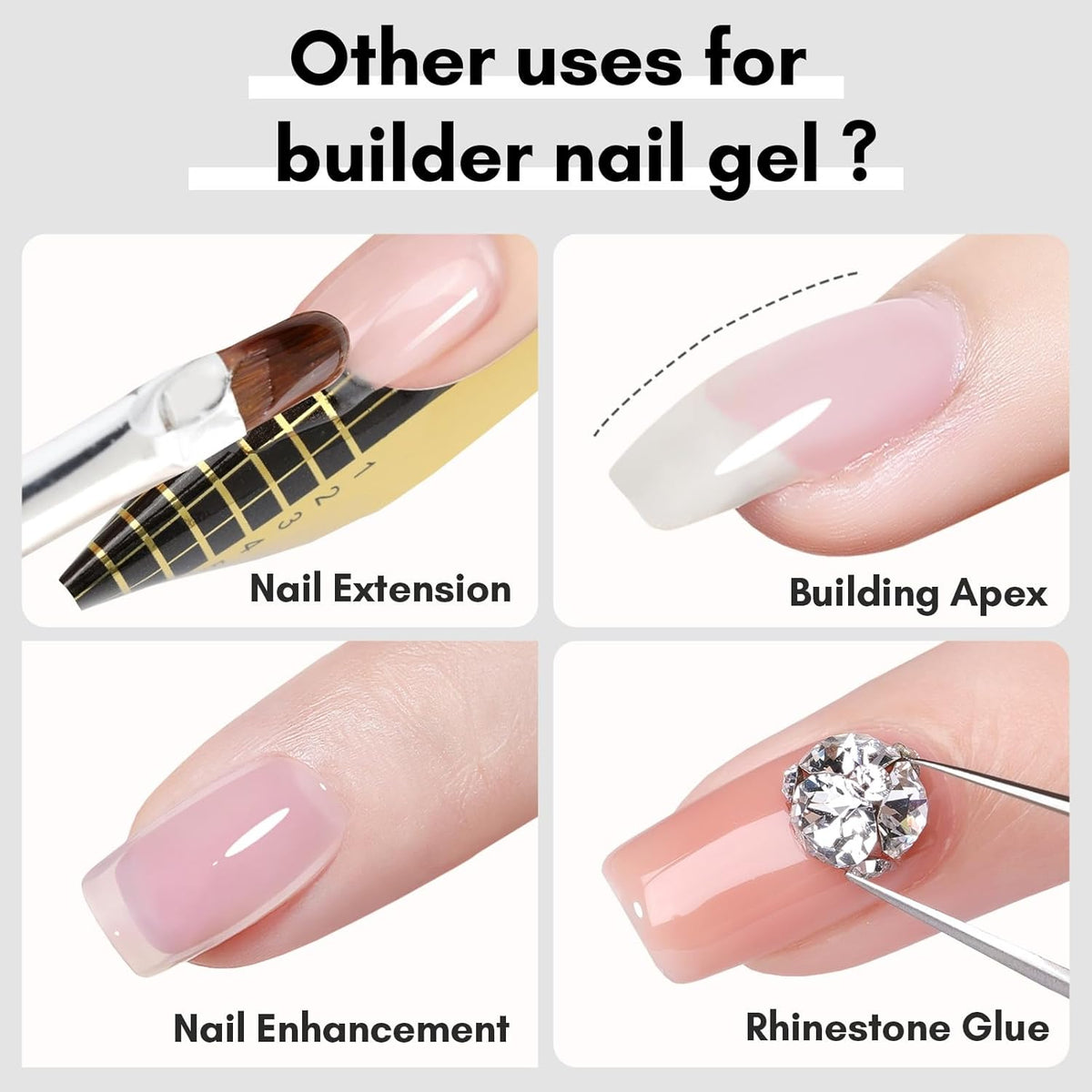 Makartt 3Pcs Builder Nail Gel with Top and Base Coat, Clear Gel Builder Kit for Nails Apex Building