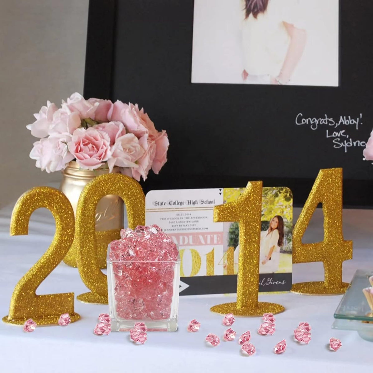 HappyFiller 15 OZ Pink Faux Ice Rocks 170 PCS Fake Crystal Cubes Stones Acrylic Gem for Glass Vase