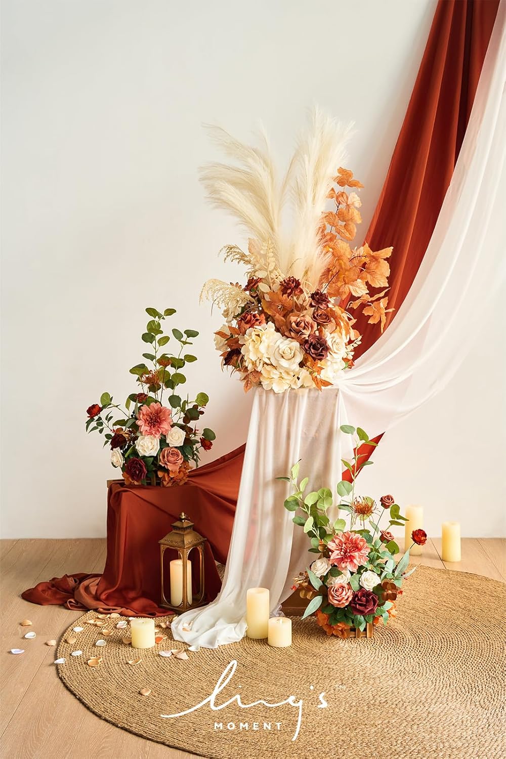 Ling's moment 17.5" Tall Standing Artificial Flowers Arrangements 4pcs Fall Wedding Aisle Runner