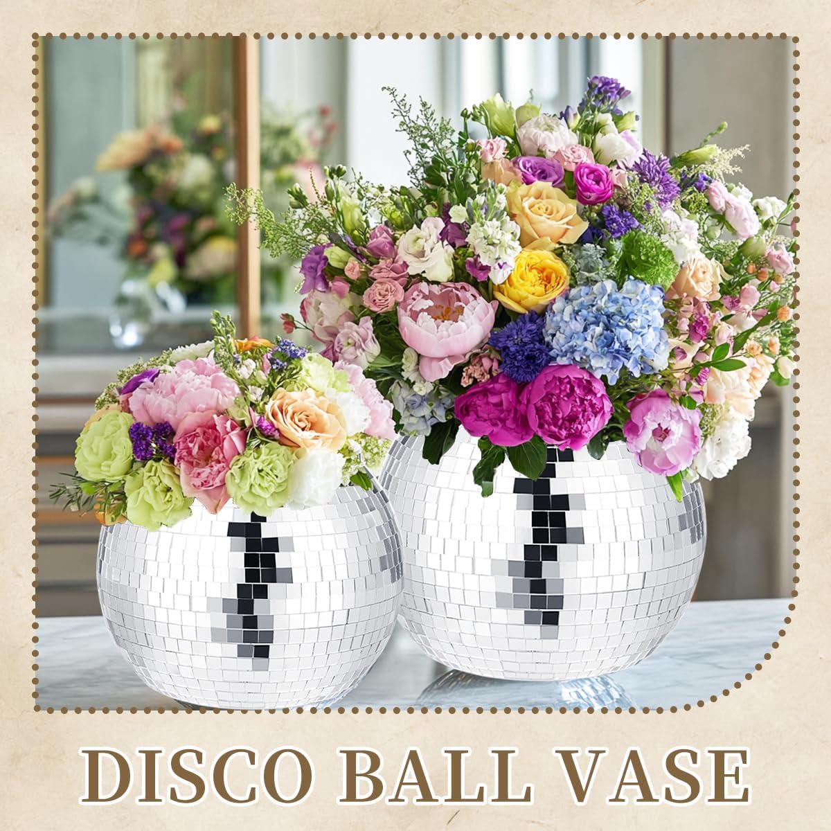 4 Pcs Disco Ball Vases,Plastic Disco Ball Centerpieces 6" X 6.7" Disco Ball Decor Silver Mirror
