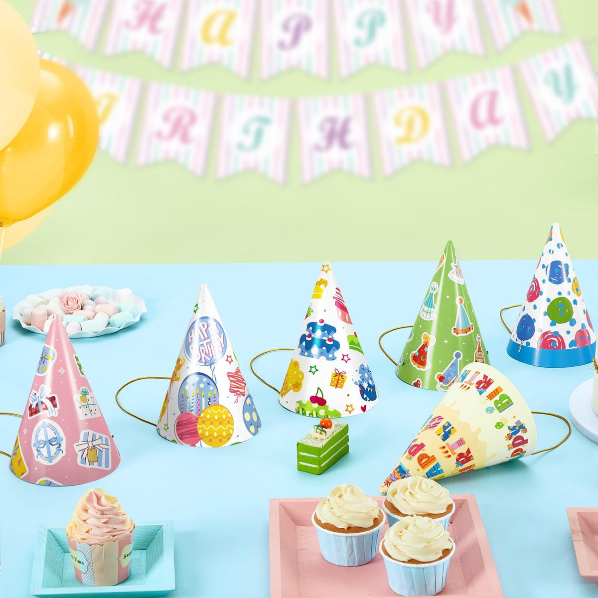 WERNNSAI 12 PCS Birthday Party Hats Colorful Party Headwear for Kids Adults