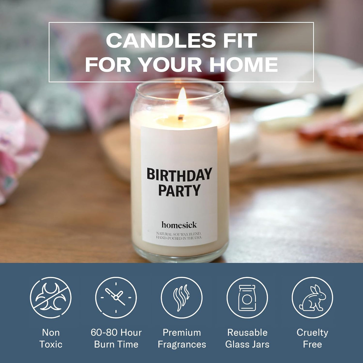 Homesick Scented Candles for Home (Birthday Party) - 13.75 oz Long-Lasting Natural Soy Wax Blend