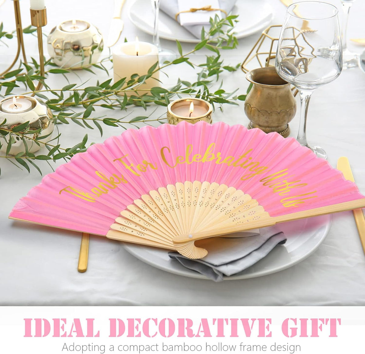 Jetec 50 Pcs Wedding Fans for Guests Bulk Silk Hand Fans Handheld Folded Thank You for Celebrating