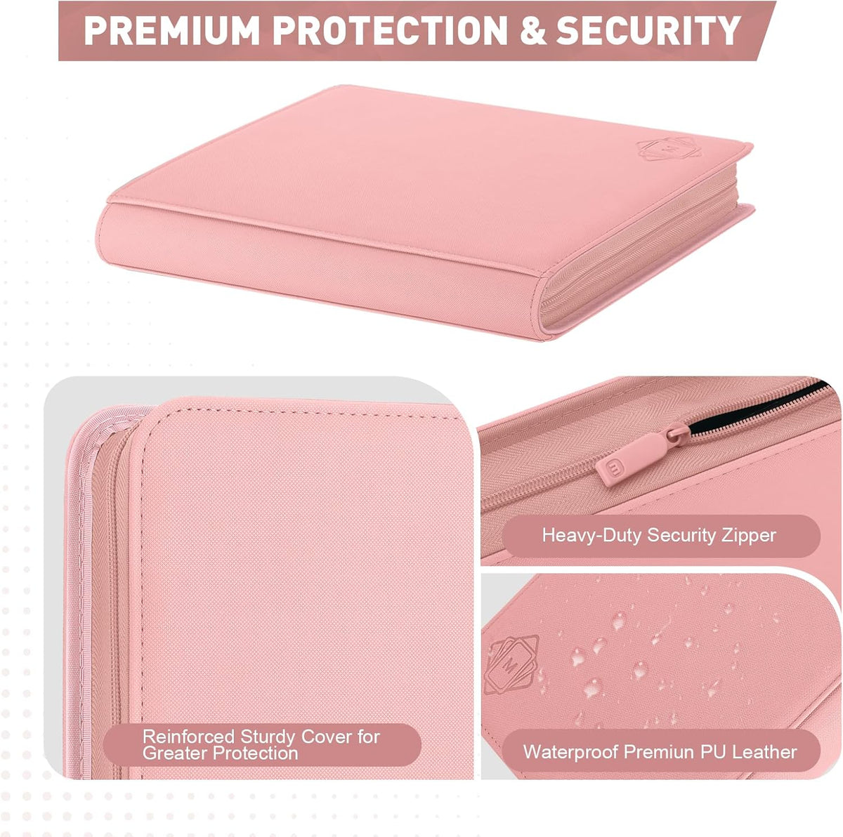 Premium Card Binder 12 Pocket for 720 Pockets Trading Card Binder, PU Zipper Card Collection Album