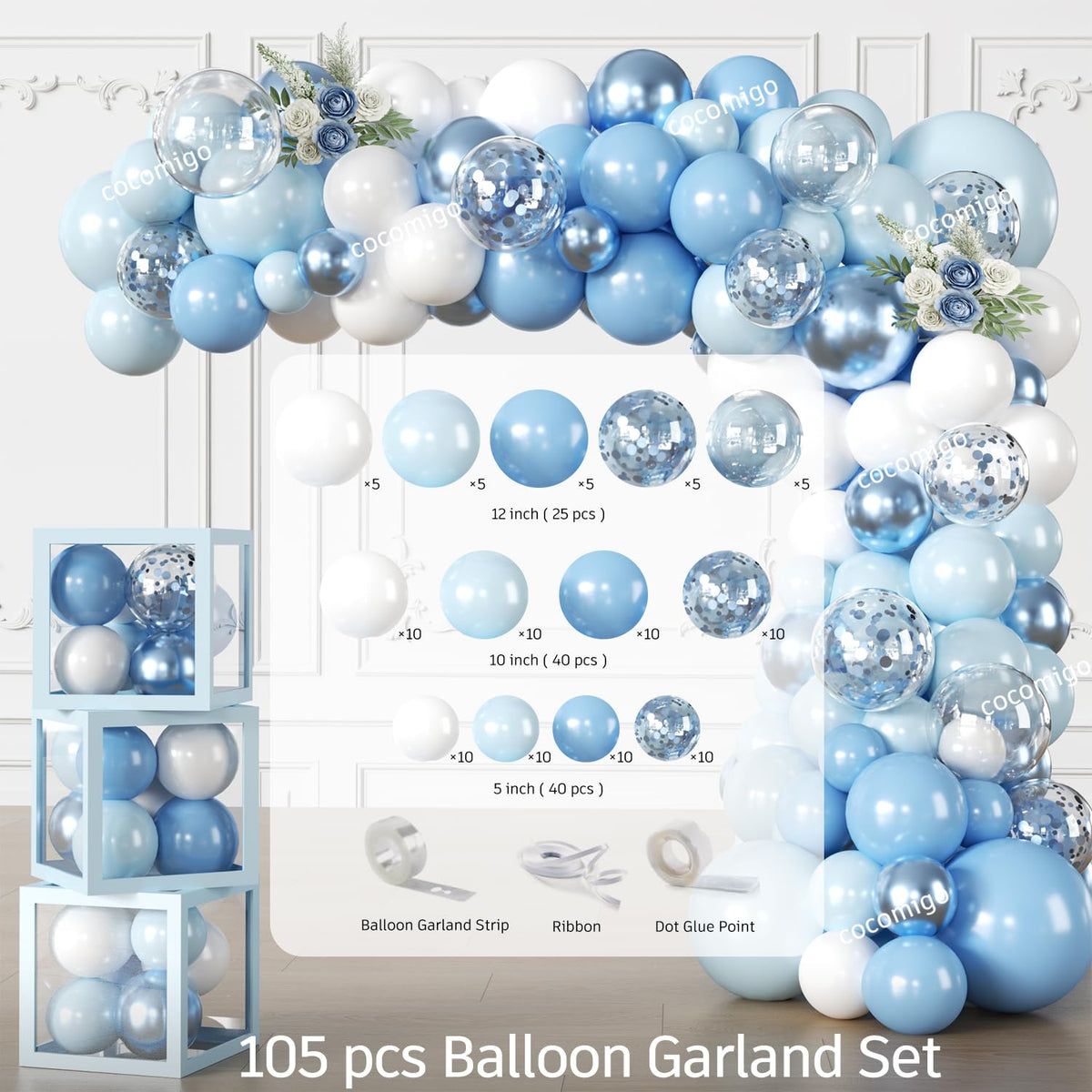 cocomigo Blue Boy Baby Shower Decorations, All-in-One Set for 20 Guests