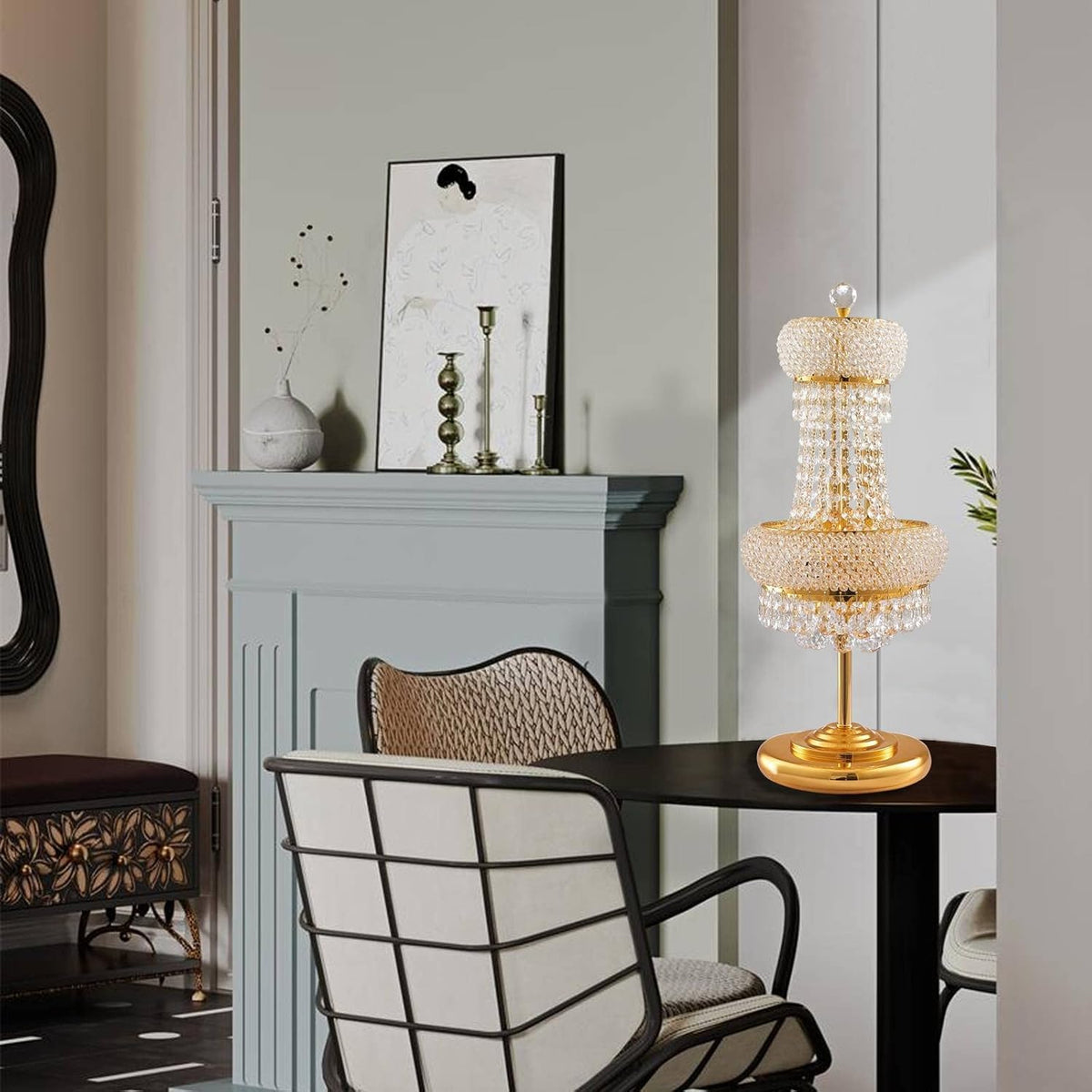 6-Lights Golden Finish Classic Empire Style K9 Crystal Ball Bedside Desk Table Lamp Night Light