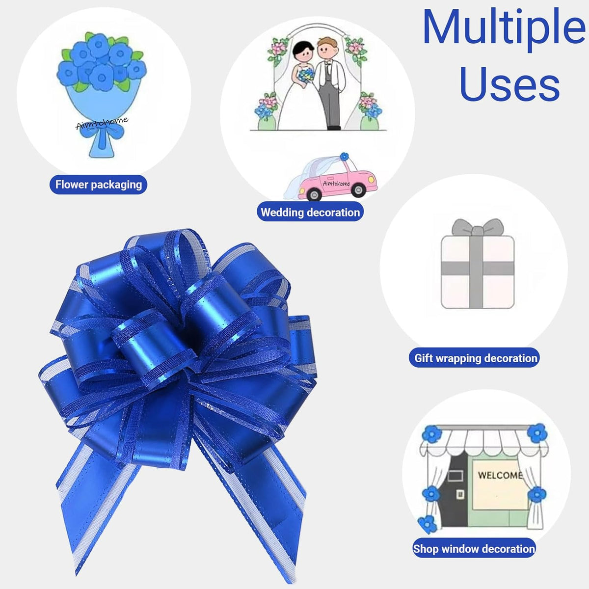 Small Pull Bows, 10 PCS 4 Inch Navy Blue Gift Bows for Wrapping,Basket, Wedding,Birthday