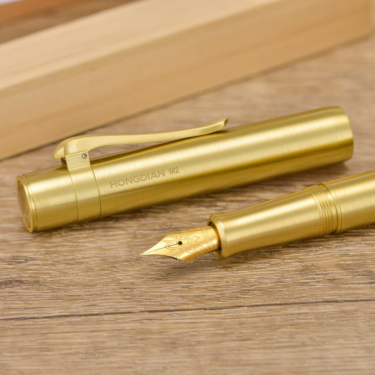 Hongdian M2 Black Forest Mini Fountain Pen, Medium Soft Golden Nib & Sleek Shape Brass Short Pocket