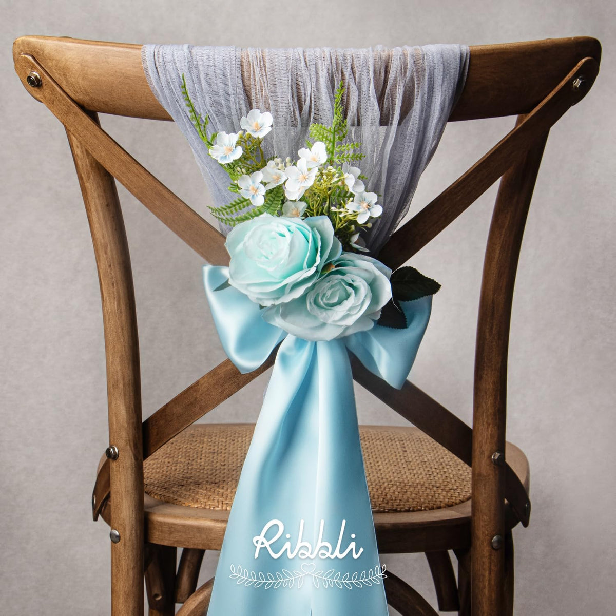 Ribbli Light Blue Satin Ribbon 4 Inch Wide Baby Blue Ribbon for Wedding Chair Sash Grand Opening