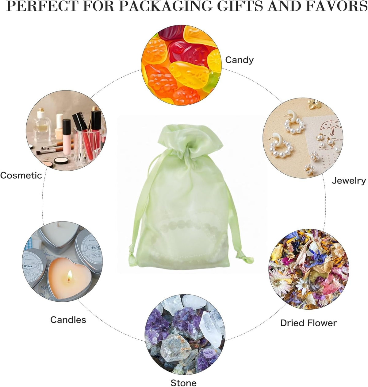 QIANF 20 Pcs Light Green Organza Bags 6X9 inch for Wedding Favors with Drawstring, Mesh Gift Bags