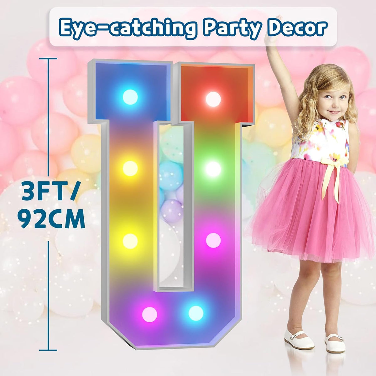imprsv 3FT Colorful Marquee Light Up Letters U, 18 Colors Light Up Sign Alphabet Sign with Remote