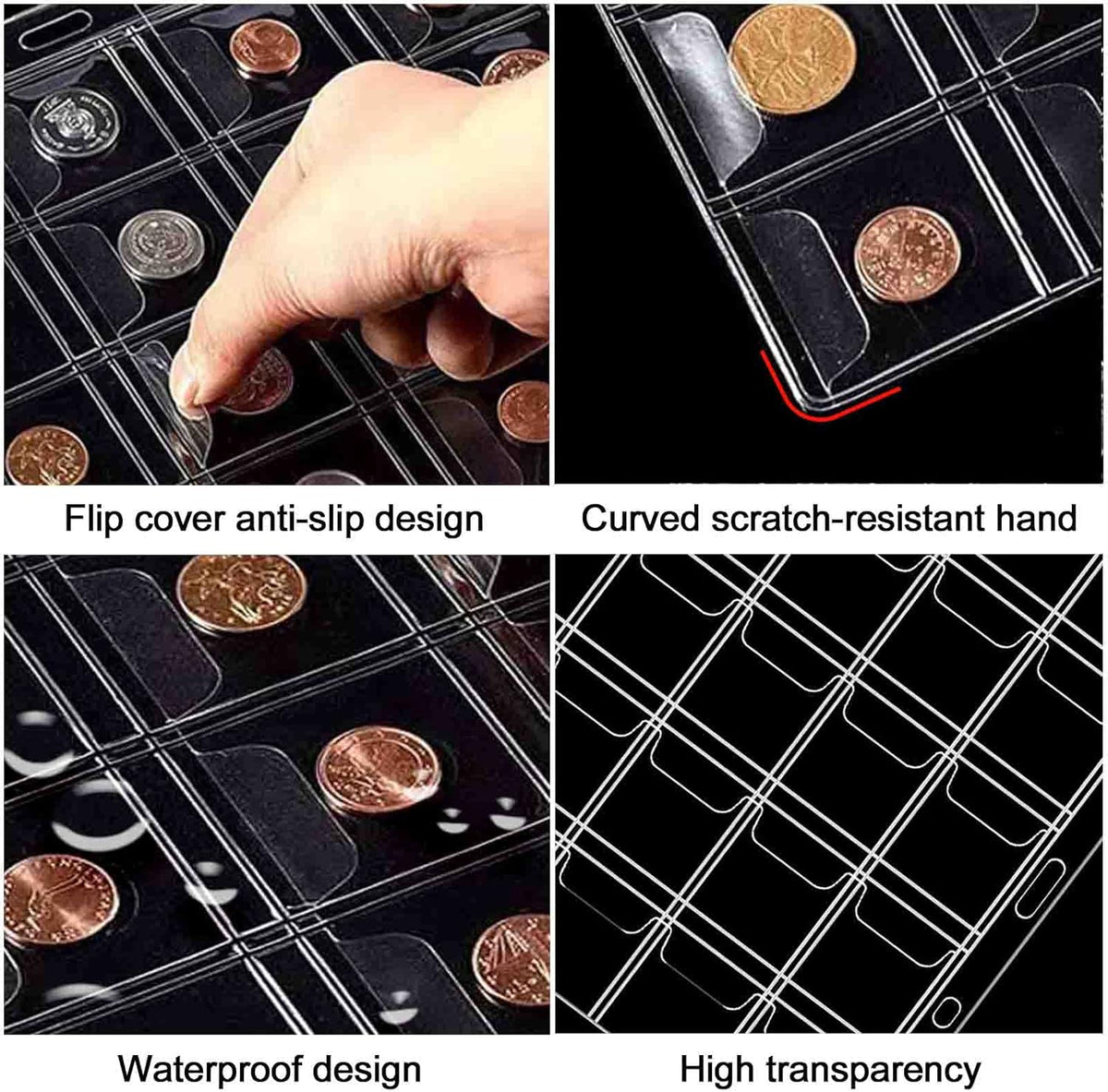 321 Pockets Fireproof Coin Collection Holder Album Book for Collectors, 312 Pockets Coins