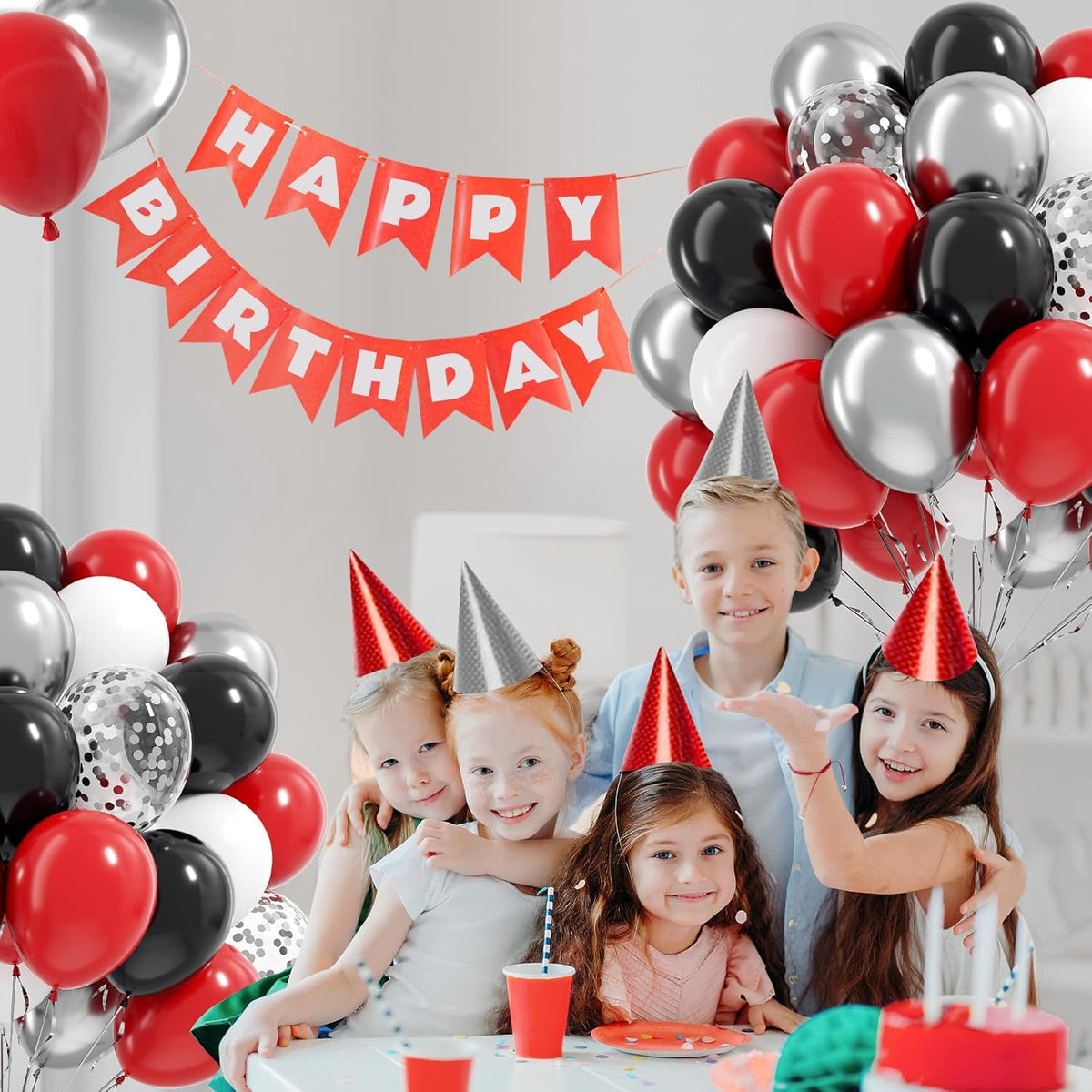 Red and Black Balloons, 60pcs 12inch Red Black White Silver Confetti Balloons for Graduation