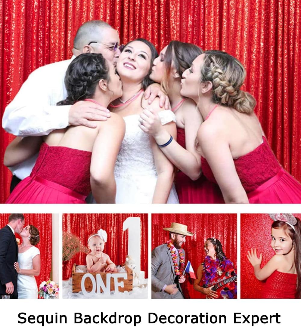 ShinyBeauty Sequin Backdrop Red 10X10FT for Photography, Wedding, Baby Birthday, Photo Booth
