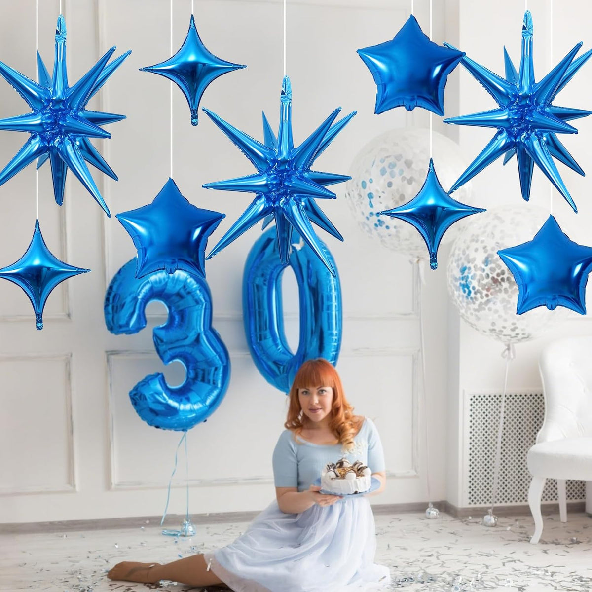 Blue Star Balloons, 22in Large Star Balloons Foil 10in 4-Pointed & Blue Pentagram Balloon for