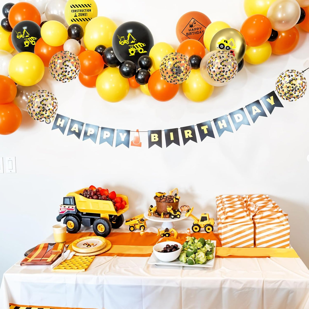 Construction Balloons, 12 Inch Gold Black Yellow Orange Confetti Balloons for Boy Baby Shower