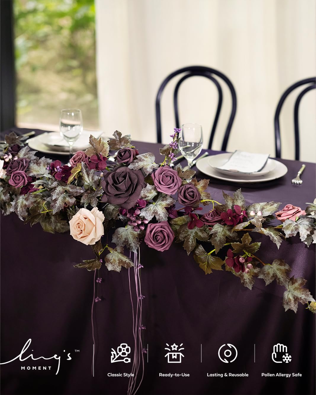 Ling's Moment 9FT Flower Garland for Backdrop Decorations - Wedding Arch Flowers, Eucalyptus &