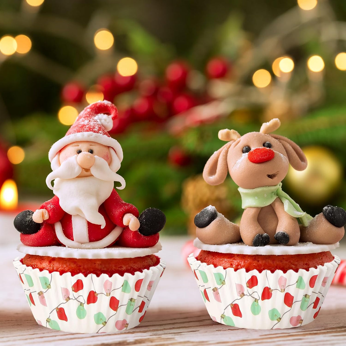 Whaline 300Pcs Christmas Paper Baking Cups Light Bulb Cupcake Liners Xmas Winter Muffin Liner Cake