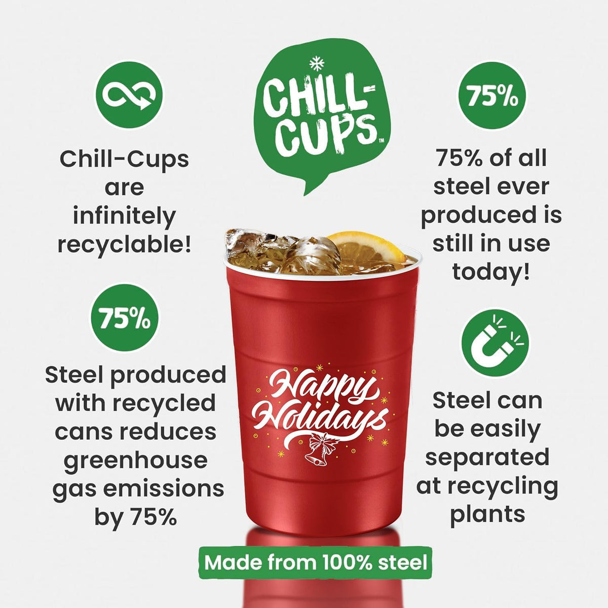16 oz. Party Cups 'Happy Holidays' Christmas Tree Design for Cold Drinks, Durable, Disposable