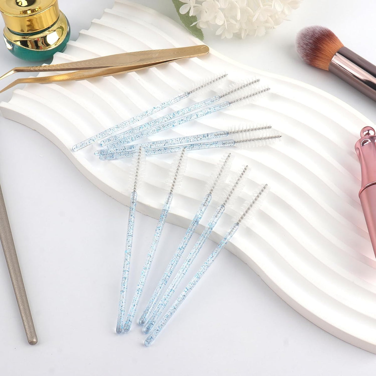 300PCS Disposable Mascara Wands Spoolie Brush Crystal Eyebrow Brushes Eyelash Extension Applicator