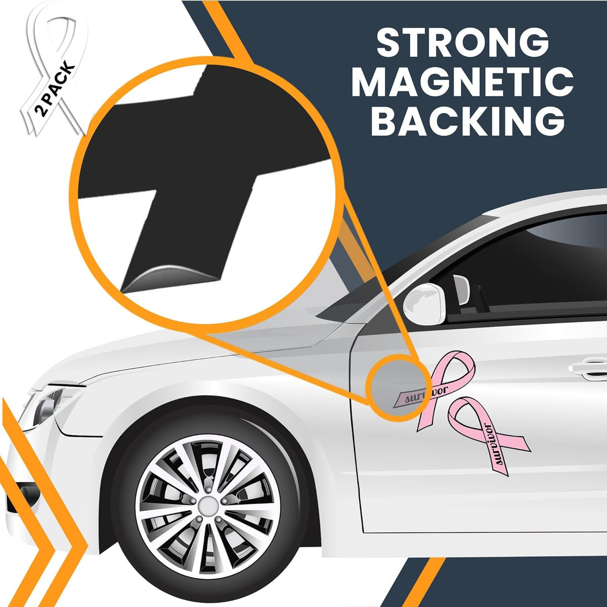 Magnet Me Up Breast Cancer Survivor Pink Ribbon Magnet Decal - 3.5x7 Inches, 2 Pack, Automotive
