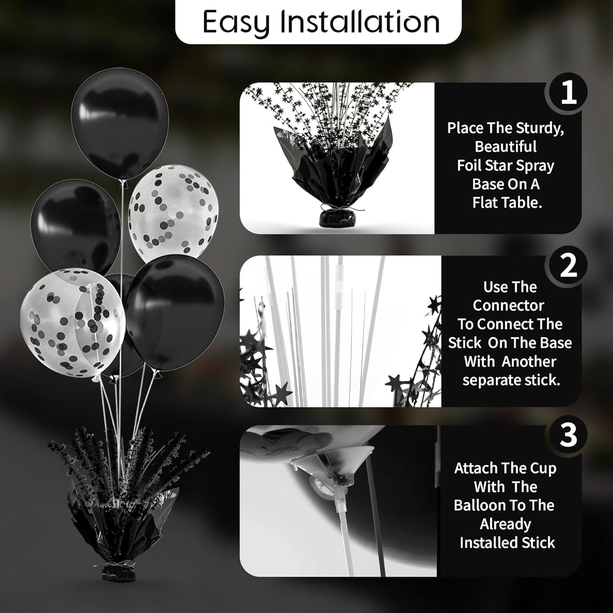2 Set Black Balloon Table Centerpieces for Birthday Parties, Balloon Stand Kit with Black Balloons