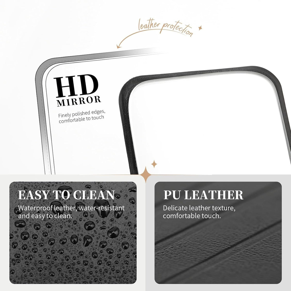 DUcare Mini Folding Mirror Portable Travel PU Portable Adjustable Rectangular Ultrathin Vanity