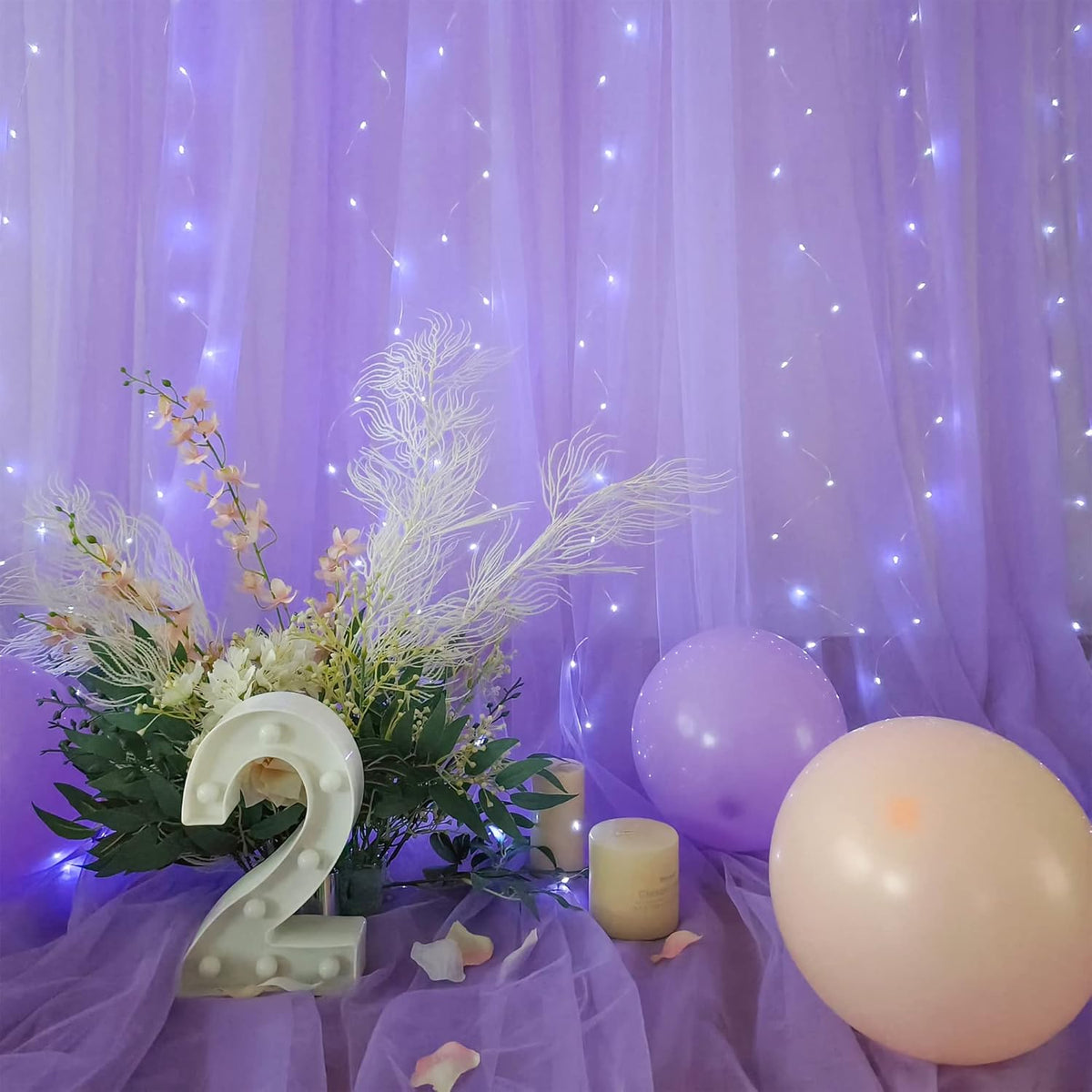 Lavender Tulle Backdrop Curtain with Lights String for Wedding Baby Shower 20×10ft Lavender Sheer